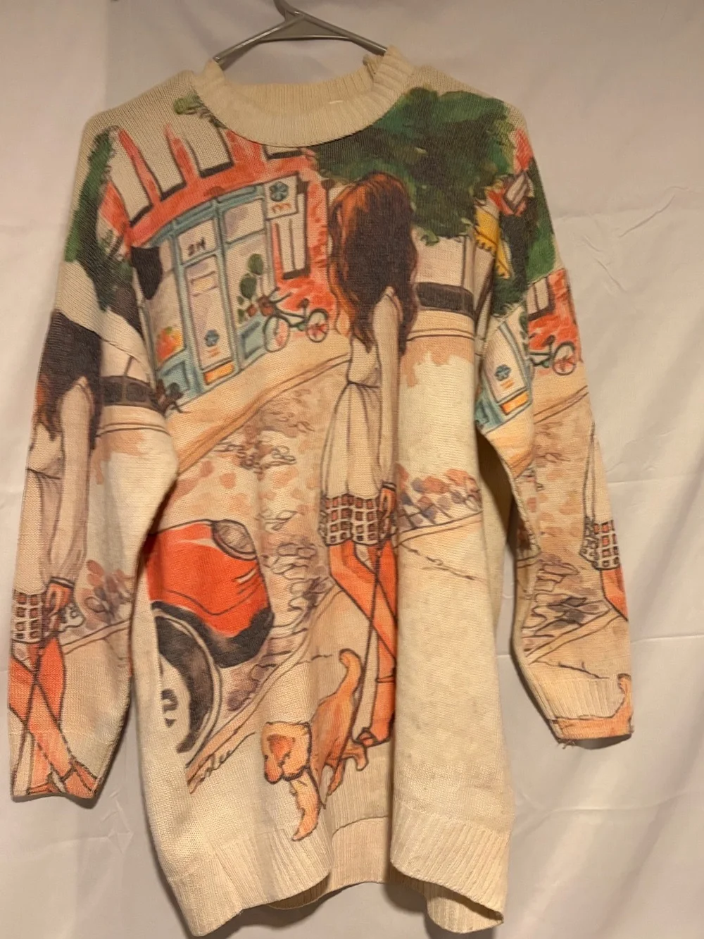 Cream Scenic Graphic Crewneck Sweater for Men